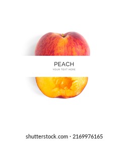 Creative Layout Made Of Peach On The White Background. Flat Lay. Food Concept. Macro  Concept.