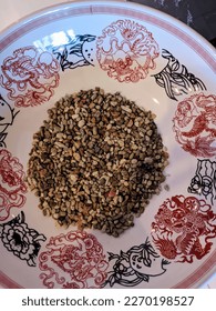 creative layout made of pebbles in pottery. flat lay. nature concept