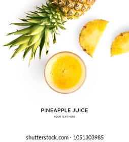 Creative Layout Made Of Pineapple Juice. Flat Lay. Food Concept. Smoothie On The White Background.