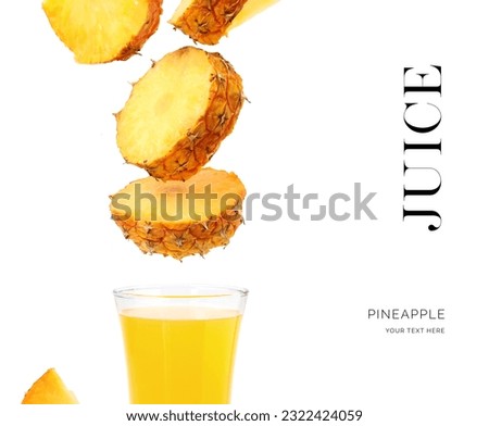 Creative layout made of pineapple juice on the white background. Flat lay. Food concept. Macro  concept.
