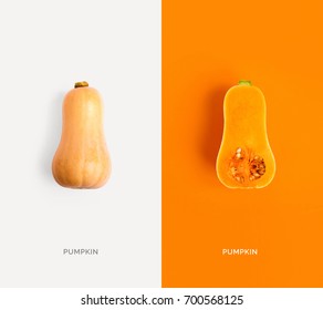 Creative Layout Made Of Pumpkin. Flat Lay. Food Concept.