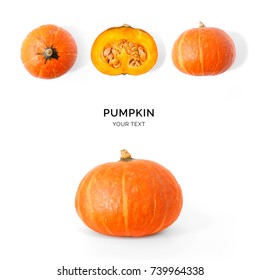 Creative Layout Made Of Pumpkin On The White  Background. Flat Lay. Food Concept.