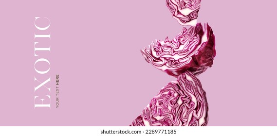 Creative layout made of red cabbage on purple  background. Flat lay. Food concept. Macro  concept.