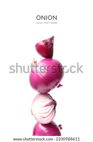 Creative layout made of red onion on the white background. Flat lay. Food concept. Macro  concept. 