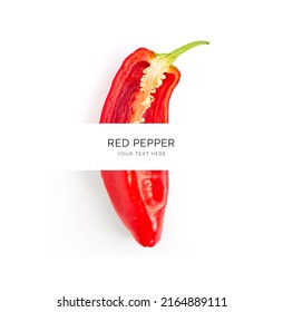 Creative layout made of red pepper on the white background. Flat lay. Food concept. Macro  concept.