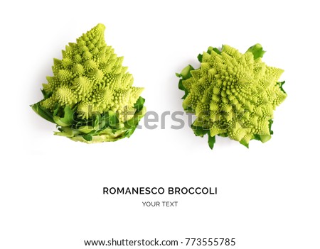 Creative layout made of romanesco cauliflower. Flat lay. Food concept. Romanesco broccoli on the white background.