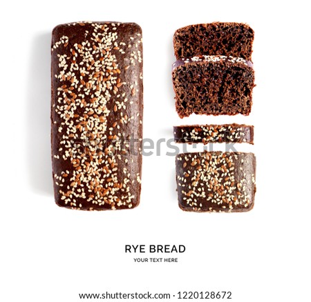 Creative layout made of rye bread. Flat lay. Food concept. Macro  concept. Bread on white background.