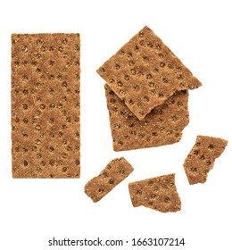 Creative Layout Made Of Rye Crispy Cracker.  Wholegrain Crackers  Or Flat Bread  Isolated On White Background. Top View