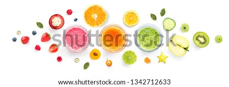 Similar – Image, Stock Photo Orange milkshake isolated on a purple background. Milkshake glass in bright light