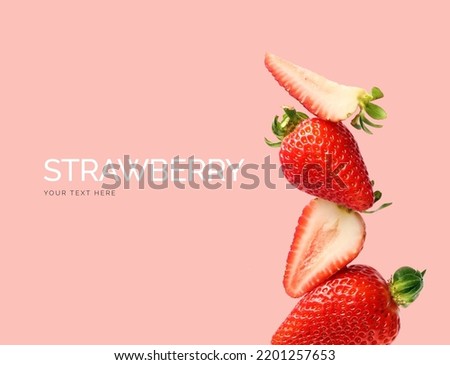 Creative layout made of strawberry on the pink background. Flat lay. Food concept. Macro  concept. 