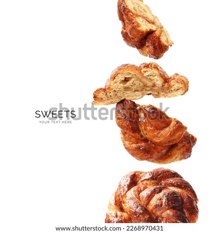 Creative layout made of sweet buns on white background. Flat lay. Food concept. Macro  concept.