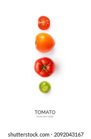 Creative Layout Made Of Tomatoes  On The White Background. Flat Lay. Food Concept.