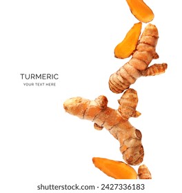 Creative layout made of turmeric (curcuma) on the white background. Flat lay. Food concept. Macro concept.  - Powered by Shutterstock