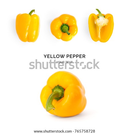 Creative layout made of yellow pepper. Flat lay. Food concept. Pepper on the white background.