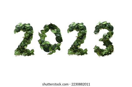 
creative layout of the year 2023 made of green leaves. isolated on white background. the concept of nature and environmental protection, naturalness and environmental friendliness - Shutterstock ID 2230882011