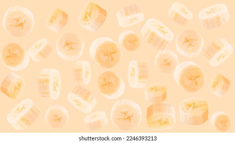 Creative levitation pattern with abananas. Selective focus. Isolated fruits. Packaging concept. Clip art image for package design.