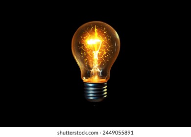 Creative light bulb glows with a brain on a black background, a creative idea. Thinking concept and brainstorm - Powered by Shutterstock