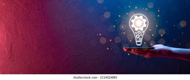 Creative light bulb with marketing network icons planning strategy, analysis solution development, Modern,Innovative of new ideas.Innovation idea knowledge concept.gear icon of inspiration thinking.
