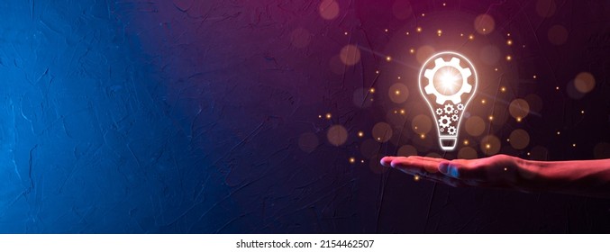 Creative Light Bulb With Marketing Network Icons Planning Strategy, Analysis Solution Development, Modern,Innovative Of New Ideas.Innovation Idea Knowledge Concept.gear Icon Of Inspiration Thinking.