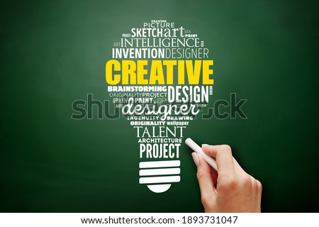 CREATIVE light bulb word cloud, creative business concept background on blackboard