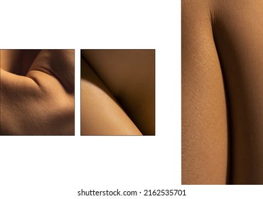 Creative look at the beauty of female body. Set with closeup images of part of woman's body. Skincare, bodycare, healthcare concept. Design for abstract poster, artwork, picture. Monochrome - Shutterstock ID 2162535701