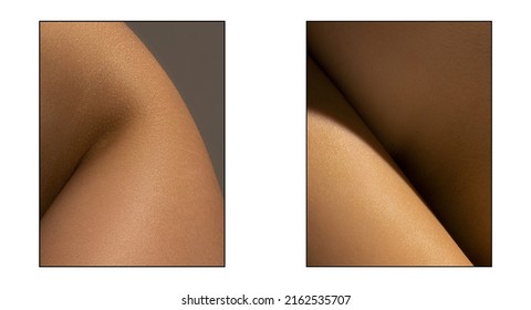 Creative look at the beauty of female body. Set with closeup images of part of woman's body. Skincare, bodycare, healthcare concept. Design for abstract poster, artwork, picture. Monochrome - Shutterstock ID 2162535707