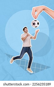 Creative magazine poster collage of funny young guy sportsman catch soccer ball save from goal national team victory - Shutterstock ID 2256235189