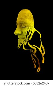 Creative Makeup. Conceptual Idea Of Bold Body Art Painting. Abstract Picture Isolated On Black On Male Face.