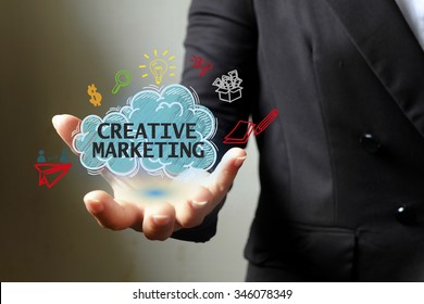 Creative Marketing Concept With Icons On Hand , Business Concept