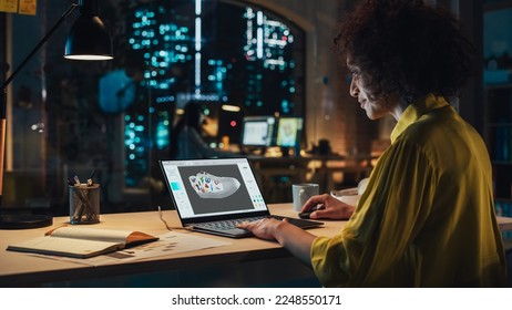 Creative Multiethnic Female Working on Laptop Computer with a Fashion Designing Software is Displayed on Screen. Successful Designer Developing a Marketing Strategy, Creating 3D Models. - Powered by Shutterstock