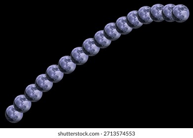 A creative multiple exposure sequence showing the moon’s curved trajectory across the night sky in stunning astronomical precision.