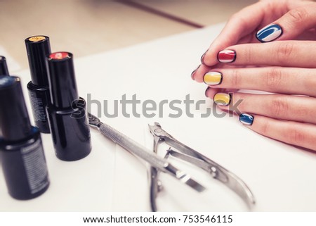 Creative Nail Design Multicolored Manicure Red Stock Photo Edit Now