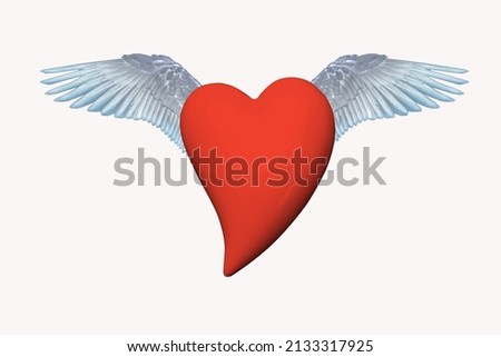 creative on isolated white background, mockup heart with wings, concept of marriage proposal, Valentine's Day, basis for designer, love and hope