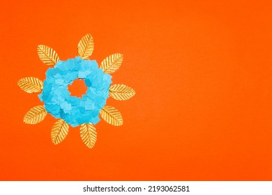 Creative Paper Flower Head From Chopped Paper And Gold Leaves, Creative Autumn Flower, Decoration