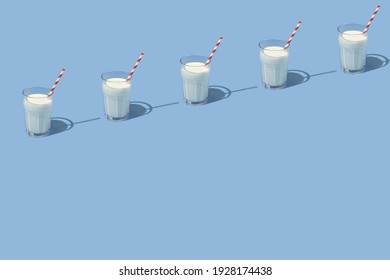 Creative pattern made with glass of milk and red and white paper straw on pastel blue background. 70s, 80s, 90s Retro aesthetic fashion style. Minimal creative concept with copy space. - Powered by Shutterstock