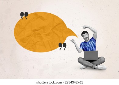 Creative photo 3d collage artwork poster sketch of young positive man user showing empty space idea plan isolated on painting background - Shutterstock ID 2234342761