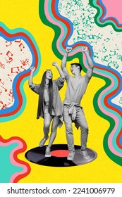 Creative photo 3d collage artwork postcard poster picture of two crazy people have fun chill vibe good mood isolated on painting background