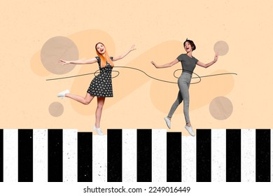 Creative photo 3d collage artwork poster postcard of people beautiful girls step walk piano keys isolated on painting background - Powered by Shutterstock