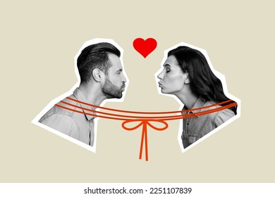 Creative photo 3d collage artwork poster postcard of cute couple love kiss celebrate honeymoon isolated on painting background - Shutterstock ID 2251107839
