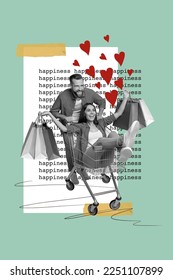 Creative photo 3d collage artwork poster postcard of two crazy happy people have fun seasonal sale offer isolated on painting background