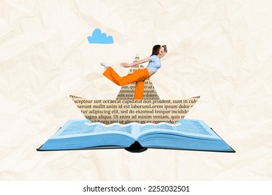Creative photo 3d collage artwork poster picture of funny lady swimming boat looking far away isolated on painting background - Powered by Shutterstock