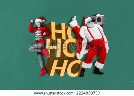 Creative photo 3d collage artwork poster postcard picture of happy people have fun enjoy winter atmosphere isolated on painting background