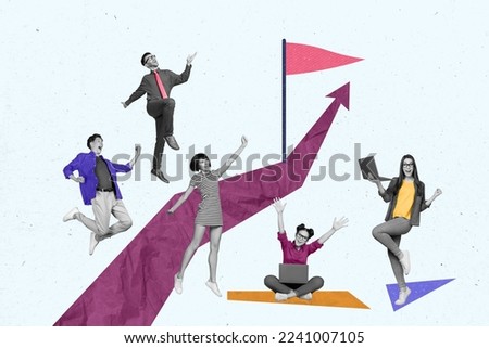 Creative photo 3d collage artwork poster postcard picture of many happy people celebrating success isolated on painting background