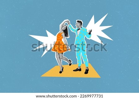 Creative photo 3d collage artwork poster of beautiful couple dancing together celebrate prom isolated on painting background