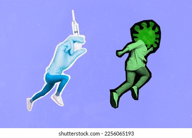 Creative photo 3d collage poster picture artwork sketch of two weird people invention vaccine antibody isolated on drawing background - Shutterstock ID 2256065193
