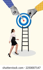 Creative photo collage poster advert get career growing progress business manager lady walk ladder successful target isolated on white background - Shutterstock ID 2250007147
