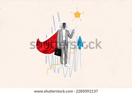 Creative photo collage template artwork of funny optimistic man with monkey head dressed suit go to work isolated on drawing background