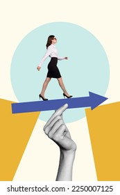 Creative photo collage of young successful leadership entrepreneur lady steps arrow way progress her career job isolated on drawing background - Shutterstock ID 2250007125