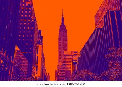 Creative Photography Of Urban Panorama Of New York With Duotone Effect.