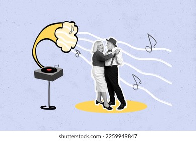 Creative picture cartoon image collage photo of happy family dancing together celebrate holiday event isolated on painted background - Powered by Shutterstock